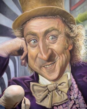 Derren Brown Instagram - I suppose there’s no two ways around it, I’m finishing off my big Willy. 
#wonka #willywonka #genewilder #acrylic #caricature #art #portrait #acrylicpainting #fineart #celebrity #drawing #prints #artprints #original #originalart