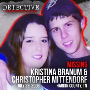 Derrick Levasseur Instagram - Episode 36 is now out on audio! On July 28th, 2006, Kristina Branum and Christopher Mittendorf, a young couple from Hardin County, Tennessee, were reported missing after they didn’t show up for a visit with Chris’s dad on the July 27th. 

Days later, on August 1st, the couple’s car was found abandoned in a field in Lawrence County, around 50 miles away from their home. Since that day, no trace of the couple has ever been found. It’s been nearly 18 years since Kristina and Chris vanished, and investigators are still searching for them…

#truecrime #crime #unsolved #missingperson #mystery