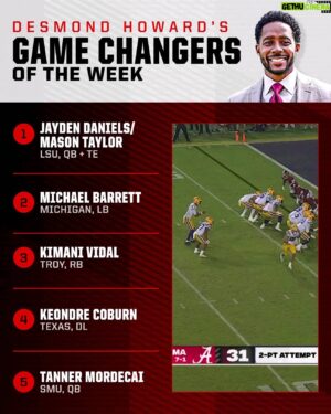 Desmond Howard Instagram - Week 10 gave us some outstanding Game Changers! Tell me what you think and give me yours.
#collegegameday 
#collegefootball