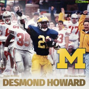 Desmond Howard Instagram - Happy Birthday to the 1991 Heisman Trophy winner, the @umichfootball’s @desmondhoward!

The third receiver to win the award, Howard captured the spotlight with 61 receptions for 960 yards and 19 scores, 12 rushes for 165 yards and two TDs, and averaging 15.3 yards (with a TD) on punt returns and 31 yards on kick returns (with a TD). He then went on to become one of the greatest return men in @nfl history.

Today, you can see Desmond Howard covering college football all over the country as one of the most respected analysts in the business on ESPN’s @collegegameday. 

#Heisman #MoreThanATrophy