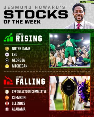 Desmond Howard Instagram - We had a crazy Saturday of games! Look at whose stock took a hit and whose gotta bump.
#collegefootball
#collegegameday