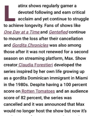 Diana Maria Riva Instagram - TV shows get cancelled all time. But it cannot go without being highlighted that Latino/ne centered series’ are cancelled at a vastly higher rate than non-Latino/ne shows. EVEN when they are a numbers success. I’m happy #GorditaChronicles has a home for more to enjoy or re-enjoy!!! The bottom line is, as a community we have to get louder and more united to protect our shows/films/series … Representation matters!! Thank you @hip_latina for sharing a little insight on the behind the scenes!!! ENJOY THE SHOW!!!😘🇩🇴❤️For full article- link in bio!!! 
•
•
#latinos
#latinas 
#latine
#latinasactingup 
#gorditachronicles 
#representationmatters