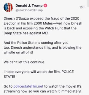 Dinesh D'Souza Instagram - Thank you @realdonaldtrump !