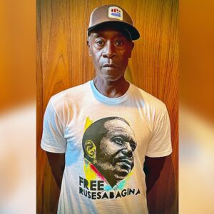Don Cheadle Instagram - Join me and the @freerusesabagina campaign to help free Paul Rusesabagina, portrayed in the award-winning film Hotel Rwanda. Paul is a humanitarian critic of the Rwandan government. When he spoke out for the rights of others he was kidnapped, given a sham trial, and is now unlawfully jailed in Rwanda on a 25-year sentence. 100% of the profits from this limited edition tee support Paul’s legal defense fund. Please show your support at represent.com/freethehero #FreeRusesabagina