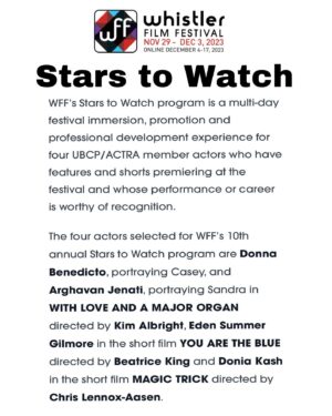Donna Benedicto Instagram - I've been selected as one of the 'Stars to Watch' in this year's @whisfilmfest and I'm so honoured & excited 🥹🥰 
.
Thank you to @whisfilmfest & @ubcp_actra for this recognition 😭🙏
.
@withlove.andamajororgan is really the film that keeps on giving 🤩 Come to our @whisfilmfest screenings Nov 30th & Dec 3rd 🎬🍿#representasianmatters 🇵🇭#starstowatch #whistlerfilmfestival