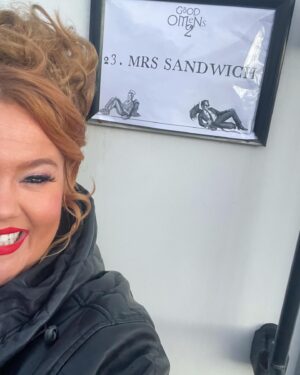 Donna Preston Instagram - You’ll be meeting Mrs Sandwich in Good Omens 2 very soon! 

So grateful to work with such talent and beautiful people! 

Thank you @neilhimself ❤️

@goodomensprime @goodomensnews @primevideo #goodomens