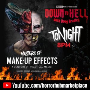 Doug Bradley Instagram - Join us tonight at 8pm ET for the latest edition of Down To Hell, as we talk to Howard Berger @hoops511 and Marshall Julius @vintagegeekcentral , co-authors of the upcoming book Masters Of Make-Up Effects.
Howard is an Oscar and Emmy winning make up artist and co-founder of legendary Special Make-up Effects company KNB. Marshall is a self-identified ‘professional nerd’. Film critic, reviewer, feature writer, editor, copy-writer…..name it, and he’s probably done it. He is the author of the bumper pop culture quiz book Vintage Geek and Action!, an A-Z guide to action films.
Please note that because of scheduling conflicts, this show has been pre-recorded, but Steph and I will join you live in the chat to interact with you and answer questions.
Join us this Thursday 8pm EST
YouTube.com/horrorhubmarketplace
•
#horrorhub #downtohell #dougbradley #pinhead #hellraiser #fx #fxmakeup #knbefxgroup #howardberger #marshalljulius #horrormovies
