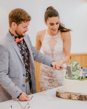Drew Lynch Instagram - -PHOTO LOCOMOTIVE- 

Happy anniversary to my beautiful wife 🥹 Everyday I get to hang out with the person who makes me laugh the hardest. Thank you for saying yes. Thank you for our beautiful life. Please indulge a slideshow of our wedding day below, if you so choose… 

1) peep my bow tie upstaging her wedding ring 
2) I guess rain is good luck but also it’s annoying ? 
3) we cut the cake with an axe because Vermont is a savage land 
4) moments after someone caught the bouquet 
5) the bouquet (not joking) 
6) the local Vermont alcohol (maple syrup)