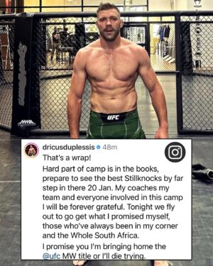 Dricus Du Plessis Instagram - Dricus du Plessis and his team completed their UFC 297 training camp and are flying to Toronto for a middleweight title fight vs Sean Strickland on January 20th. 

(via: @dricusduplessis IG) @mmapack