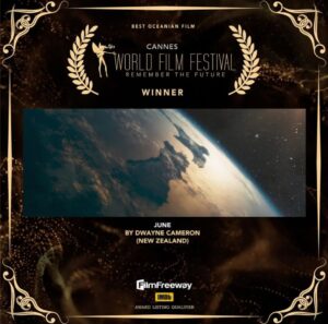 Dwayne Cameron Instagram - PROUD to announce June is the WINNER of BEST OCEANIA FILM at the CANNES WORLD FILM FESTIVAL❤️🇫🇷❤️

*Oceania is the Pacific region of the world that includes Australia, New Zealand, Papa New Guinea and the island nations in the Pacific Ocean.

For more info visit link in bio.

For updates also follow @june.film

#juneshortfilm #nzfilm #cannes #cannes2023 #cannesfilmfestival #cannesworldfilmfestival #scifi #sciencefiction #filmmaking #filmfestivals #filmfestival #filmfreeway #screenwriting #directorslife #actorslife #screenwriterslife #screenwriting #screenwriter #screenwriters #filmmaker #filmmakers #officialselection #sundance #tribecafilmfestival #sxsw #cannesfilmfestival #tiff #sundancefilmfestival #showrunner