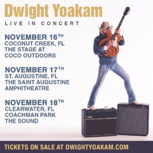 Dwight Yoakam Instagram - This week! Dwight will be performing in the following cities:

Nov 16th - Coconut Creek, FL
The Stage at Coco Outdoors

Nov 17th - St. Augustine, FL
The Saint Augustine Amphitheatre 

Nov 18th - Clearwater, FL
Coachman Park - The Sound

Tickets are available to purchase on dwightyoakam.com

- D Team

#dwightyoakam #tour