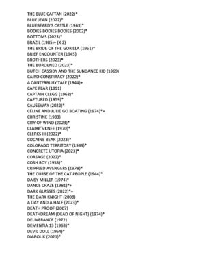 Edgar Wright Instagram - Once again in 2023, I tried to watch the equivalent of a film a day… and I fell a little short at 344! Even if you count the seven films I saw twice, that still only gets me to 351. So, basically, I FAILED.

But here are the films I did see in ’23… (*Denotes a first-time watch   Denotes that I saw it at the cinema)

P.S. Yes, I DO have a Letterboxd account, but, for now, it’s private. I love making lists on there, but haven’t gotten around to logging day by day yet. Maybe next year x

P.P.S. The films I saw twice? ASTEROID CITY (twice at the cinema), BRAZIL (once at the cinema), KILLERS OF THE FLOWER MOON (twice at the cinema), MISSION IMPOSSIBLE: DEAD RECKONING PART 1 (twice at the cinema), OPPENHEIMER (twice in IMAX), SALTBURN (twice at the cinema), and WHAM!

P.P.P.S. The most films I saw in one single day? That would be in Paris, doing a mini-marathon of the city’s beautiful repertory circuit with a five-movie day on Monday the 7th of August with…

THE EXORCIST (1973) 
FACES (1968)
JEZEBEL (1938)
ASTEROID CITY (2023)
DRESSED TO KILL (1980)

I call that a damn good Monday. Love you all x