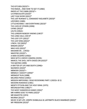 Edgar Wright Instagram - Once again in 2023, I tried to watch the equivalent of a film a day… and I fell a little short at 344! Even if you count the seven films I saw twice, that still only gets me to 351. So, basically, I FAILED.

But here are the films I did see in ’23… (*Denotes a first-time watch   Denotes that I saw it at the cinema)

P.S. Yes, I DO have a Letterboxd account, but, for now, it’s private. I love making lists on there, but haven’t gotten around to logging day by day yet. Maybe next year x

P.P.S. The films I saw twice? ASTEROID CITY (twice at the cinema), BRAZIL (once at the cinema), KILLERS OF THE FLOWER MOON (twice at the cinema), MISSION IMPOSSIBLE: DEAD RECKONING PART 1 (twice at the cinema), OPPENHEIMER (twice in IMAX), SALTBURN (twice at the cinema), and WHAM!

P.P.P.S. The most films I saw in one single day? That would be in Paris, doing a mini-marathon of the city’s beautiful repertory circuit with a five-movie day on Monday the 7th of August with…

THE EXORCIST (1973) 
FACES (1968)
JEZEBEL (1938)
ASTEROID CITY (2023)
DRESSED TO KILL (1980)

I call that a damn good Monday. Love you all x