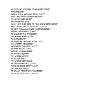 Edgar Wright Instagram - Once again in 2023, I tried to watch the equivalent of a film a day… and I fell a little short at 344! Even if you count the seven films I saw twice, that still only gets me to 351. So, basically, I FAILED.

But here are the films I did see in ’23… (*Denotes a first-time watch   Denotes that I saw it at the cinema)

P.S. Yes, I DO have a Letterboxd account, but, for now, it’s private. I love making lists on there, but haven’t gotten around to logging day by day yet. Maybe next year x

P.P.S. The films I saw twice? ASTEROID CITY (twice at the cinema), BRAZIL (once at the cinema), KILLERS OF THE FLOWER MOON (twice at the cinema), MISSION IMPOSSIBLE: DEAD RECKONING PART 1 (twice at the cinema), OPPENHEIMER (twice in IMAX), SALTBURN (twice at the cinema), and WHAM!

P.P.P.S. The most films I saw in one single day? That would be in Paris, doing a mini-marathon of the city’s beautiful repertory circuit with a five-movie day on Monday the 7th of August with…

THE EXORCIST (1973) 
FACES (1968)
JEZEBEL (1938)
ASTEROID CITY (2023)
DRESSED TO KILL (1980)

I call that a damn good Monday. Love you all x