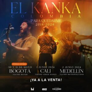 El Kanka Instagram - Este año hace 10 años de aquella primera vez que @jorgeovalle me escribió a mi Facebook para decirme que mi música se escuchaba en Colombia.
Ni en mis mejores sueños me podría imaginar todo lo que he podido vivir con mi familia colombiana, que por lo que veo, cada vez es más numerosa 🤭.

¡Nos vemos en unos días mis queridos parces!

👉🏻 BOGOTÁ 30 y 31 de mayo - entradas agotadas
👉🏻 CALI 1 de junio
👉🏻 MEDELLÍN 2 de junio