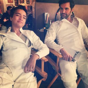 Elias Harger Instagram - More behind the scenes from our final season. Two cool dudes taking a break. @juanpablodipace @fullerhouse #season5