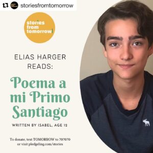 Elias Harger Instagram - Yay! I’m so excited! It’s a great poem! #Repost @storiesfromtomorrow
・・・
COMING SOON: @eliasharger reads “Poema a mi Primo Santiago” written by Isabel, age 12