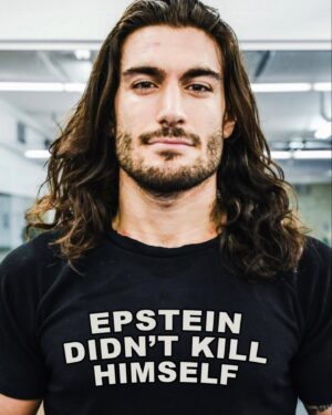 Elias Theodorou Instagram - Ghislaine Maxwell just got sentenced to 20 years in prison, so I put on my fav shirt 👕😌 (hangs itself) #epsteindidntkillhimself #hilary #clintons #lolitaexpress