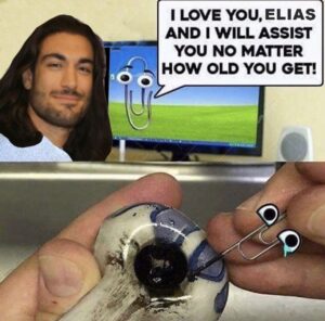 Elias Theodorou Instagram - Friends forever. Right, Clippy? 📎👀💨 
#tbt #Team #420 @microsoft #office #pipe #life