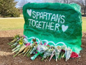 Elissa Slotkin Instagram - As we mark the first anniversary of the shooting at Michigan State University, it was good to spend some time on campus today, checking in with students, faculty and staff, and talking about what the past year has been like for all of us. That includes my own fantastic district office interns, all of whom are MSU students, who joined me throughout the day. 
 
There really isn’t a playbook for how to mark this kind of anniversary, so it was heartening to see so many people turn their emotions into action through the day of service activities offered at the Hannah Community Center and International Center. There were service projects to work on, art options, and even a squishmallow exchange to provide some extra comfort. These activities really showcased what it means to be Spartan Strong. 

One place that’s burned into my brain from that evening is sitting in the ops center at the East Lansing Police Department as the hours-long manhunt took place. It seemed fitting to go back and visit with them and city fire and other first responder leaders on duty that night, and thank them for their actions that evening, and in the grueling year since. We shouldn’t lose sight of the fact that there was only one group of leaders who were running toward the gunfire, not away from it. And that they, too, have had to process this tragedy. 
 
I’m now back in Washington, even if my heart is still with East Lansing. It’s hard to explain how much a tragedy like this impacts all of us. The common theme I heard from students and staff today was the way a mass shooting forever changes the very DNA of a community. We are still climbing our way back. #SpartanStrong.