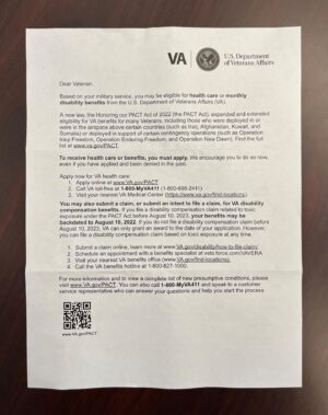 Elissa Slotkin Instagram - A friend of mine in Michigan got this letter from the VA about benefits available through the PACT Act – one of the most important things I’ve worked on in Congress. It’s pretty amazing to see an idea go from bill, to law, to physical outreach in veterans’ mailboxes.

And for more information about PACT Act benefits, see here: va.gov/resources/the-pact-act-and-your-va-benefits/