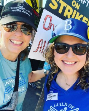 Elizabeth Craft Instagram - Onward & Upward! Caught up with former assistant turned WGA writer @yapplebee on the picket line today. Felt good to get out and support SAG-AFTRA! #happierinhollywood