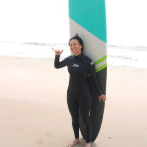 Elizabeth Frances Instagram - This last year, I got a chance to be in nature a lot more, and esp in the ocean w my dear friend Aleks @lipsmacksurf 🏄‍♀️

Aleks is one of the most kind, humble, patient, talented people I know, and ALSO a Broadway actor to boot!! With no real idea of when any of us will be at live theater again, he started his business #lipsmacksurf and I couldn’t be more proud. He wanted to create a community of surfers and a place in and out of the water that felt safe and accessible and enjoyable for Women, BIPOC, and LGBTQIA people/communities. 

Originally from Oahu, Aleks is an AMAZING teacher, has safe practices in and out of the water for these times, and is so supportive and confident. 

If you’re in LA and need a new mood booster, take a lesson with him, you won’t regret it AND you’ll be supporting local #lgbtq🌈 owned business!! #surflife #surflessons #friendssupportfriends #catchawave #pridemonth #pride🌈 #inclusion #bipoc #lgbtqia #womenempowerment
