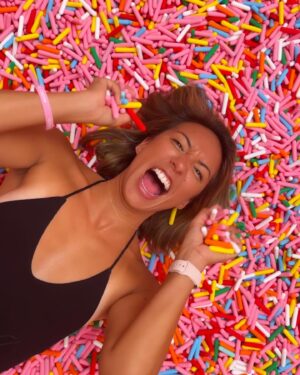 Elizabeth Frances Instagram - Joy ✨💕

Joy is a pool of pink sprinkles.

Joy is a chance to see a sunset and a sunrise every day. 

Joy isn’t the absence of sadness and suffering in the world, it’s the acceptance and processing of it, doing what you can about it, holding space for all of it, and the choice to feel, celebrate, and appreciate all the wonderful and miraculous in life too. 

Joy is being present.