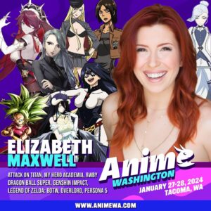 Elizabeth Maxwell Instagram - Um… can we talk about how STACKED the guest line up is for this show?! If you’re anywhere near the PNW and you’re a fan of anime, I HIGHLY suggest getting your butt over to @animewashington. You know mine will be there! 😉

Anime Washington • January 27 - 28 • Tacoma, WA

👉 Link for tix and more info in my bio!

#animewashington #funkopop #myheroacademia #midnight #attackontitan #ymir #dragonballsuper #caulifla #kefla #overlord #overlordanime #albedo #honkaistarrail #natasha #zeldabreathofthewild #zeldatearsofthekingdom #urbosa #riju #genshinimpact #rosaria #persona5 #saeniijima #fireemblemengage #zephia #rwby #winterschnee #fruitsbasket #arisauotani #noragami #bishamon
