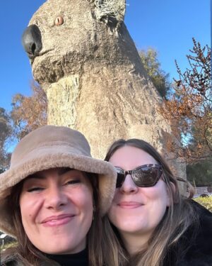 Ella Hooper Instagram - We think the giant koala might be an acid casualty. That intense but unfocused stare.. the fact birds are nesting in his ears. And just out of shot, across the road, just under the vacant jetstream of his gaze, is a free range turkey ranch. No shit. Those things are HUGE! 🦃 🐨 Thanks for a great night Horsham. Second last show with my love, my witchy sis, @melodyjanepool #regionaltour #giantkoala #hesseensomethingsman