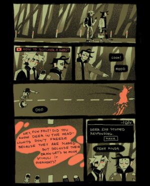Ema Mlynarčíková Instagram - 🥩🦴GUTS part 1
A comic about scary things. 
CW: gore, toxic masculinity?, bad puns

Lineart done within the 24hour comic challenge. Thats why it gets sloppy towards the end haha. 

If you’d like to support me, i uploaded a comfier pdf to my gumroad for a great price of 1€! (link in bio)
Enjoy

#comic #comics #spooky #halloween #gore #twobroschillinginaforest #procreate