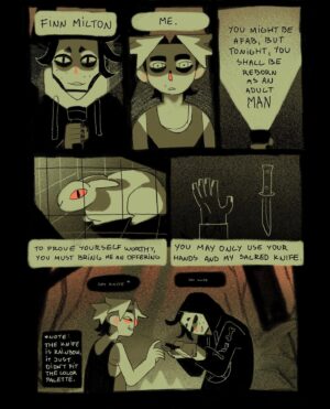 Ema Mlynarčíková Instagram - 🥩🦴GUTS part 1
A comic about scary things. 
CW: gore, toxic masculinity?, bad puns

Lineart done within the 24hour comic challenge. Thats why it gets sloppy towards the end haha. 

If you’d like to support me, i uploaded a comfier pdf to my gumroad for a great price of 1€! (link in bio)
Enjoy

#comic #comics #spooky #halloween #gore #twobroschillinginaforest #procreate