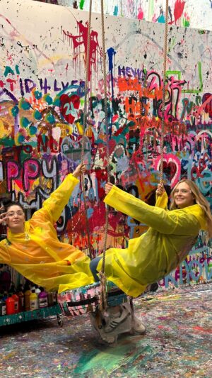 Emilia Ares Instagram - this colorful paint night sesh was such a vibe! 🎨✨ who else is all about those artsy hangouts? drop your go-to creative activity below! #PaintNight #datenight #artsyheaven