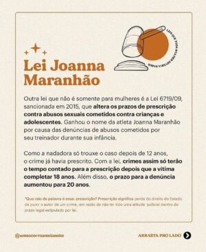 Emiliano D'Ávila Instagram - *UTILIDADE PÚBLICA*
Atenção, mulheres! Informação é poder. 🗣️🗣️🗣️

De @umsocorroameianoite 👏🏽

#empoderamentofeminino #direitodamulher #leimariadapenha #leidominutoseguinte #leidofeminicídio #leicarolinadieckmann #leijoannamaranhão #stealthing #feminismo #empoderamento #empoderamentofeminino #desconstrução #matriarcado #mulher #feminismo