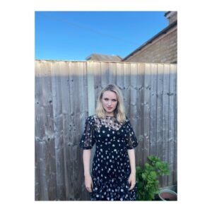 Emily Berrington Instagram - 🌊 Celebrating @lameruk last night at the amazing @framelessldn -
Make up thanks to James Tai @bobbibrownuk - Dress my favourite @shrimps - Garden photoshoot with @katie_berrington 
@frankieflw @dhpr_london @joshwood @jamesgouldcolour @nicholas.hardwick @ilio_smeraldo @livingproofuk