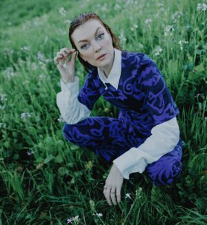 Emily Coutts Instagram - Played with @nolwencif for @vulkanmag 🫐

styled by @kim_johnson_ , H&MU by @daniellehaxtonmua