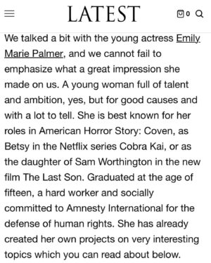 Emily Marie Palmer Instagram - Very thankful to @latestmagazine for having me — link to the full interview is up on my stories today. 🥰♥️ 

@icon_pr