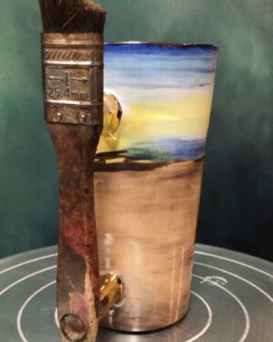 Emily Serpico Instagram - Finished The Persistence of Memory mug ⏱ #salvadordali #dali #ceramics #overglaze #mug #pottery #thepersistenceofmemory #paintbrush