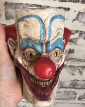 Emily Serpico Instagram - 🍿Killer Klown 🍿 Fresh from the kiln!  Sculpted by @docfx13 and glazed by myself! We’ll have a few at @monsterpaloozaofficial #killerklownsfromouterspace #ceramic #ceramicmug #mug