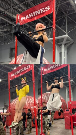 Emily Tung Instagram - Can’t resist a pull-up bar when we see one 💪🏻 
Cosplay workout 🏋️‍♀️ with @lorenaparkour @tung.action @cass.dunc at @animenyc 
@flatbushmarines 
Dudes did not expect all three of us to come out and show up the boys 😂
.
.
.
.
#cosplay #cosplaygirls #animenyc #fyp #jujutsukaisen #jjkcosplay #sukunacosplay #yuji #itadori #stunts #stuntdouble #pikachucosplay #pikachugirl #calisthenics #pullups #explorepage #trending #viralvideos #nyc #pokémon #pikachucostume #pikachulover