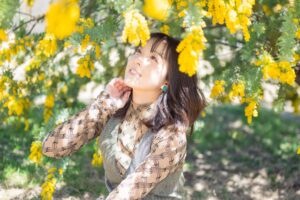 Emiri Kato Instagram - ミモザと撮りたくて！
撮影してきましたーー

これは50mmf1.8

本当は…85mmf1.2で撮影するつもりだったのですが…
撮影位置確認してる間の一瞬の強風で三脚倒れてレンズ破損しました😭

でもわたしの心は強靭だよ！
だって撮影好きだからーー！！

カメラ本体が無事だったのでこうして撮影も続けられました！
Nikonさまさまだ～～！！

#nikon
