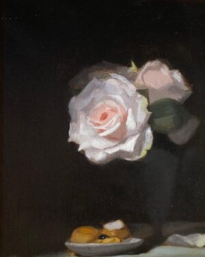 Emma Kathleen Hepburn Ferrer Instagram - ‘After the Party is Over (Still Life with Roses and Biscuits)’, 2014
Oil on Linen
44x55 cm
Framed
.
This piece is a study of the melancholy and solitude of celebration, executed as a Vanitas-reminiscent still life evoking the somberness or loneliness one feels when a party is over, particularly a party in the aftermath of which one is forced to reckon with projected social identities and constructions. The piece looks at themes such as decadence, consumption, and perishability. 
Now available through @saparcontemporary and purchasable through @artsy at link in bio!
#vanitas #stilllife #stilllifepainting #perishability #festivities #indulgence #loneliness #solitude #oilonlinen #oilpainter #oilpainting #painter #oilpaint #painting #paint