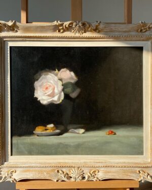 Emma Kathleen Hepburn Ferrer Instagram - ‘After the Party is Over (Still Life with Roses and Biscuits)’, 2014
Oil on Linen
44x55 cm
Framed
.
This piece is a study of the melancholy and solitude of celebration, executed as a Vanitas-reminiscent still life evoking the somberness or loneliness one feels when a party is over, particularly a party in the aftermath of which one is forced to reckon with projected social identities and constructions. The piece looks at themes such as decadence, consumption, and perishability. 
Now available through @saparcontemporary and purchasable through @artsy at link in bio!
#vanitas #stilllife #stilllifepainting #perishability #festivities #indulgence #loneliness #solitude #oilonlinen #oilpainter #oilpainting #painter #oilpaint #painting #paint