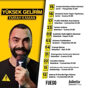 Emrah Kaman Instagram - Gösterilerimiz artarak devam ediyor 🎉 Biletler 🎫 @bubiletcomtr ve @biletix’ te
Not: 19 Ekim İzmir/Bostanlı’ya ek bir gösteri daha koyduk, ilginize teşekkürler