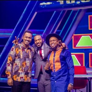Enyinna Nwigwe Instagram - Many thanks to our celebrities @trikytee and @baajadebule for coming on the @pyramidgameshowng ⛰️

Now to the question of the day, who’s smile steeze & composure you feeling?

.
.
.
.
.
.
.
.
.
.

Here are the viewing times for the #pyramidgameshownigeria 

Saturdays: AM Showcase | 6:30 pm WAT
Saturdays: AM Family | 7:00 pm WAT

Tuesdays: AM Showcase | 11:30 am WAT
Wednesday : AM Family | 2:00 pm WAT

Repost @pyramidgameshowng