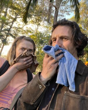 Eoin Macken Instagram - There was/is/shall be a bush fire in tomorrow’s episode of La Brea (episode 4 if my math hasn’t failed me yet), and myself and on screen daughter who respects me greatly @_zyra_g took it, and me, very seriously. (There was a smell alright…..) @nbc @peacock @universaltv - #labrea