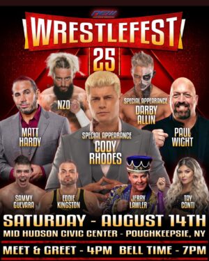Eric Arndt Instagram - Satur #G Night’s Main Event! 🔜
#nZo vs Jerry “The” Lawler 💔🍔

Mid Hudson Civic Center 📍 
Poughkeepsie, #NewYork 🗽 
@northeastwrestling 8.14.21 ❌
#HowYouDoin 🖤