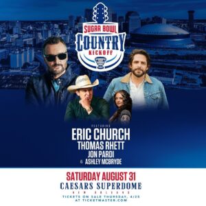 Eric Church Instagram - Eric will be performing at the Sugar Bowl Country Kickoff at the Caesars Superdome in New Orleans on August 31, 2024. Church Choir members can participate in the artist presale beginning Monday, April 22, at 12pm CT. General on-sale begins Thursday, April 25 at 10am CT. Presale codes can be found in your member profiles on ericchurch.com.