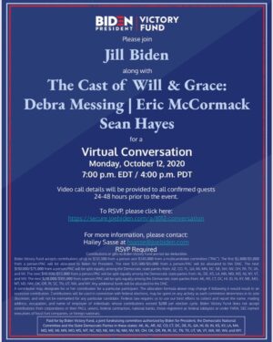 Eric McCormack Instagram - Hey everyone! @seanhayes @therealdebramessing and I are joining the illustrious and fabulous @drbiden for a virtual conversation on Monday October 12th at 7 pm ET/4 pm PT. Join us, won’t you? Link in my bio!
