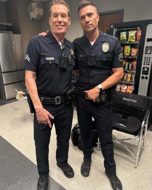 Eric Winter Instagram - Met up with one of @therookieabc favorites @brenthuff11 in the office break room of course. Come on Smitty! Also some BTS of the best crew in the business. #season7 #bradford #smitty #letsroll